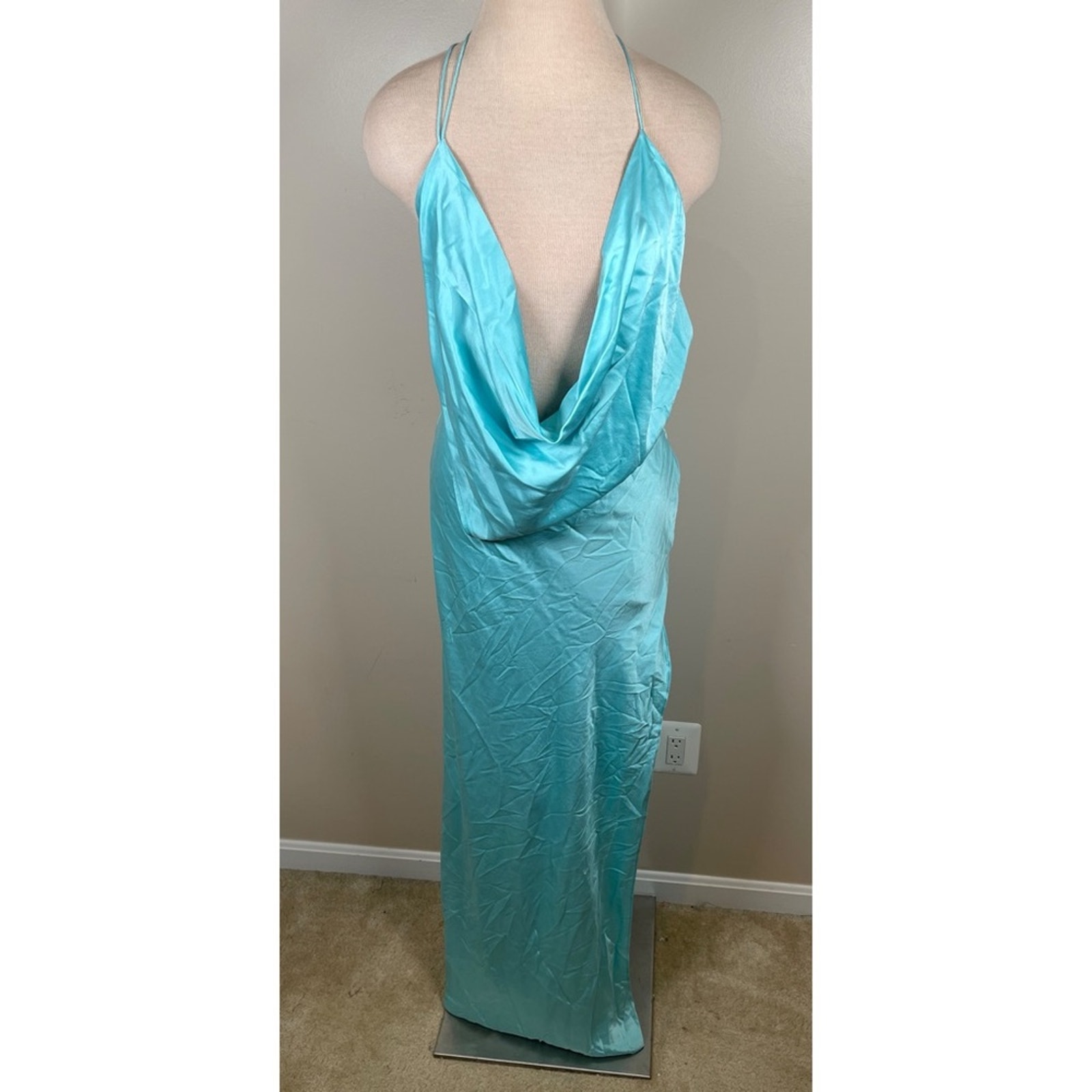 Michael Lo Sordo Iced Bias Draped Asymmetric Silk Maxi Dress In Blue Size 4 — image 5 of 8